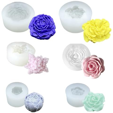 Midnadiy 6pcs Flower Candle Mold, 3D Reusable Flower Silicone Molds for Candle Making Set, DIY Flowers Resin Mold for Wedding Decor Crafts Home Gifts Cover