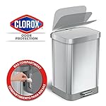 Glad Stainless Steel Step Trash Can with Clorox Odor Protection | Large Metal Kitchen Garbage Bin with Soft Close Lid, Foot Pedal and Waste Bag Roll Holder, 13 Gallon, All Stainless - Image 2