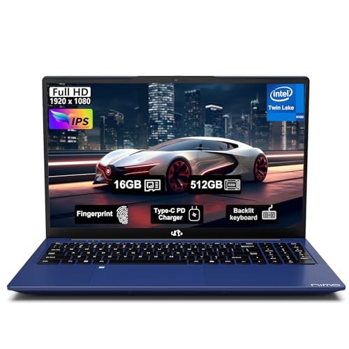 NIMO-15.6" Student-Laptop, 13th Gen Intel N150,16GB RAM 512GB SSD(Beat to i3-1115G4, Up to 3.6GHz), Backlit Keyboard Fingerprint FHD Computer Wi-Fi 6 BT5.2 65W Type-C