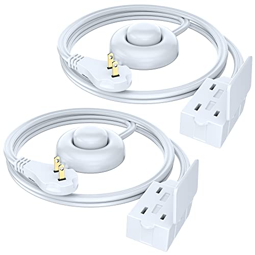 Extension Cord with on and Off Switch (3 ft, 2Pack) Flat Plug Extension Cord with Multiple Outlets, Short Extension Cord White Extension Cord