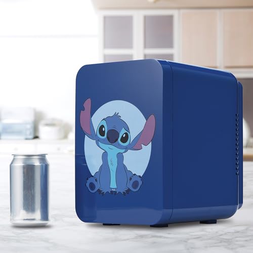 Disney Stitch 4L Mini Fridge, 6-Can Portable Cooler, AC/DC Powered, Thermoelectric – For Drinks, Snacks, or Skincare – Cute Gift for Disney Fans