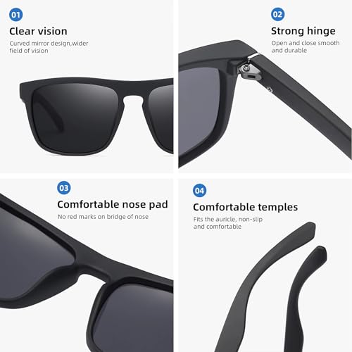 Image of POLARIZED UV400 Wayfarer Square Mirrored Sunglasses for Men Stylish | Rubber Coarted Frame | Metal Hinges | Casual & Sports UV Protected Anti Glare Branded Goggles for Man | Medium