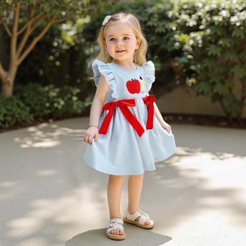 Little Girls Back to School Dress Apple Embroidery Flutter Sleeve Dresses Toddler Kids First Day of School Outfits2
