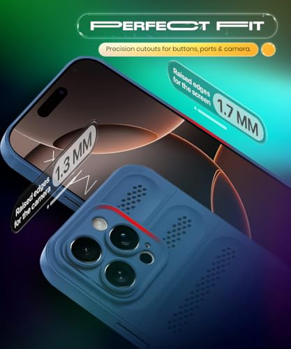 Image of WOW IMAGINE Ultimate Silicone Back Cover Case for iPhone 16 Pro Max | Heat Dissipation Thin Soft TPU | 360 Camera Protection | Breathable Cooling Holes - Deep Blue
