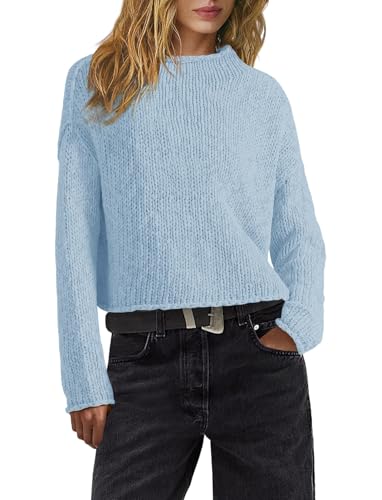ReachMe Womens Oversized Cropped Sweaters Chunky Knit Sweater Long Sleeve
