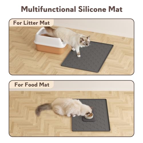 Image of Garoopion Silicone Cat Litter Mat 24x16 inch, Easy to Clean, Dark Gray