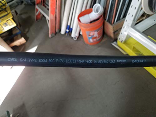 150' 6/4 SOOW Electric Wire Cord — Heavy Duty Portable Power Cable for Indoor, Outdoor, Industrial — 6 Gauge 4 Conductor Copper Wire — Black