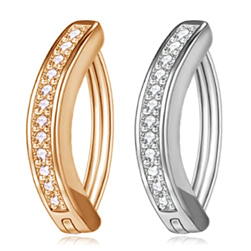 Yanchun 2Pcs Clicker Belly Button Rings Gold Rhinestone Crystal Belly Barbell Piercing For Girls Curved Buckle Click Navel Barbell Shiny Body Jewelry For Women #TOP15