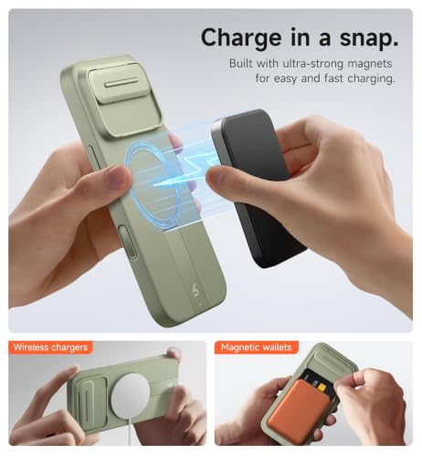 Image of SURITCH for iPhone Air Case with Camera Control Cover, Camera Slide Cover and Adjustable Kickstand, Compatible with MagSafe, Shockproof Bumper Protective Cases for iPhone 17 Air 6.5 Inch, Green