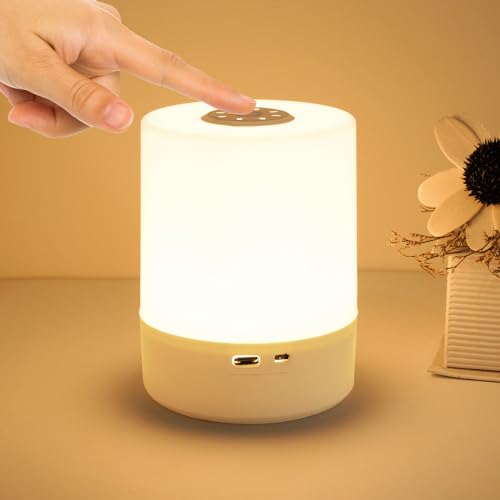 Lámparas de Mesita de Noche, Luz Nocturna Infantil, Lampara Tactil Mesilla Noche, Lampara LED Recargable USB-C, Lampara de Mesa, Lamparas Sin Cables para Habitación de Bebé, Dormitorio, Camping