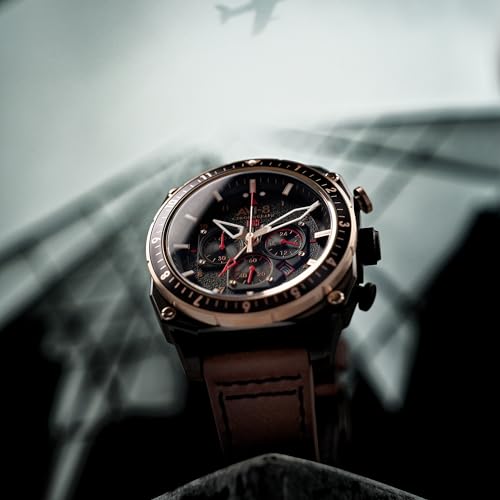Image of AVI-8 Men's 43mm Hawker Hunter Atlas Dual Time Chronograph Watch with Leather Strap AV-4100