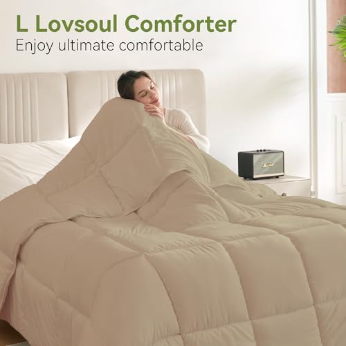 Image of L LOVSOUL Down Alternative Comforter King Size Duvet Insert,All Season Duvet Insert with Corner Tabs,Khaki Comforter King 106x90Inches