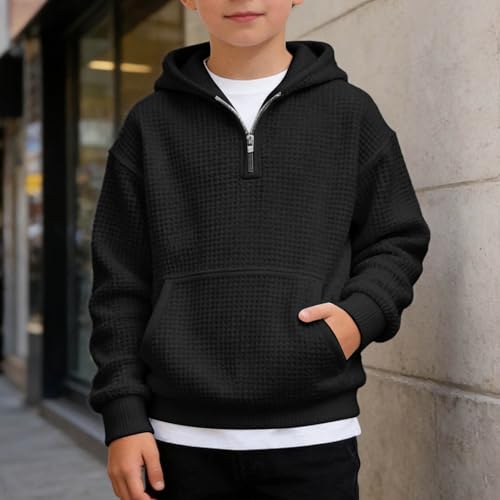Sweat à capuche zippé demi-zip pour garçon en polaire douce avec poche