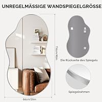 Hasipu Unregelmäßiger Wandspiegel Asymmetrischer Spiegel, 66 x 116 cm Dekorativer Spiegel für Schlafzimmer Badezimmer Wohnzimmer Eingangsbereich, Moderne Wanddekoration, Silber Rahmen – Ansicht 7