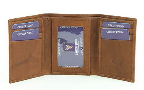 American Bison Cowhide Leather Men’s Trifold Wallet – RFID-Blocking with Card Slots Cash Pockets ID window and Gift Box (Tan)4