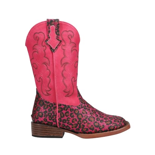ROPER Kids Girls Wild Cat Embroidered Glitter Leopard Square Toe Casual Boots Mid Calf - Pink