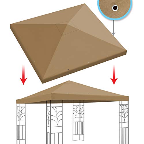 BenefitUSA 10x10 FT Gazebo Replacement Canopy Top Single Tier Canopy Top Cover (Tan)