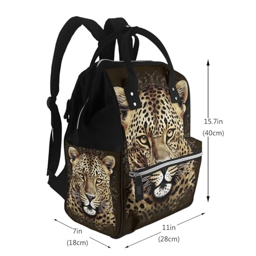 Sac à dos pour maman imprimé léopard grand format tendance et pratique pour poussette - 2