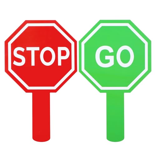 Shimmeroo 2Pcs Stop and Go Sign with Handle,Mini Double Sided Handheld Sign Guard Stop and Go Signs for Guiding Teaching Traffic Safety