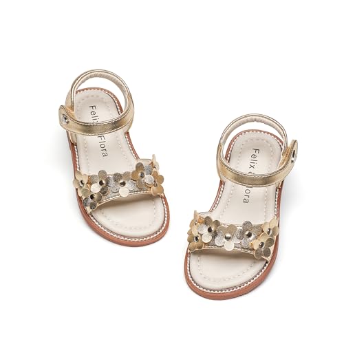 Image of Felix & Flora Toddler Girl Sandals - Little Girl Easter Dress Shoes Lightweight Open Toe Beach Holiday Flats