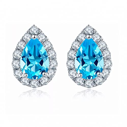 Boucles d'oreilles topaze bleue naturelle en argent massif pour femme
