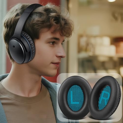 SoloWIT Protein Leather Earpads Cushions for Bose Headphones, Replacement Ear Pads for Bose QuietComfort 15 QC15 QC25 QC2 QC35/Ae2 Ae2i Ae2w/SoundTrue & SoundLink Around-Ear Series - Black&Blue - Thumbnail 3
