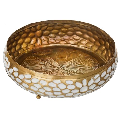 Image of eCraftIndia Golden Metal Urli Bowl for Home Decoration Office Tv Unit Kitchen Showpiece for Good Luck | Urli for Floating Candles Flowers for Pooja Room Entryway Living Room Diwali Gift