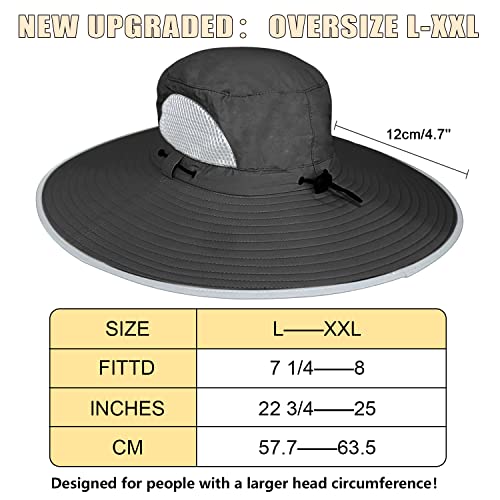 Ohccyml【New Size: L-Xxl Wide Brim Fishing Sun Hat For Men Upf 50+Waterproof Breathable Safari Hiking Camping Hat For Big/Small Head (7 1/2-8, Black) #TOP4