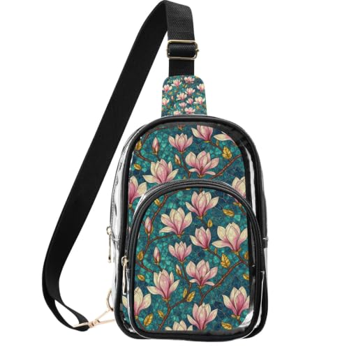 Bolso transparente de poliéster con cremallera y diseño floral de vidrieras