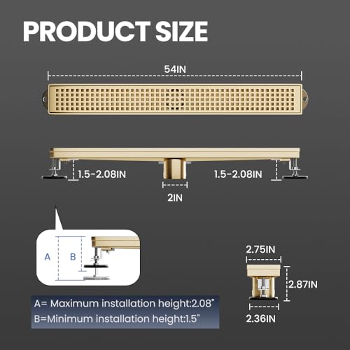 LISEEGO Linear Shower Drain 54 Inch, Brushed Gold by LISEEGO - Used condition - Image 4