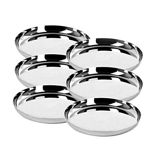 Whopper Stainless Steel Round Plates, Plates for Kids, Thalis for Dinner Plate, Steel Dinner Plates, Camping Outdoor Plate, Indian Dinner Plates,Thali - 12.5 inch Set of 6