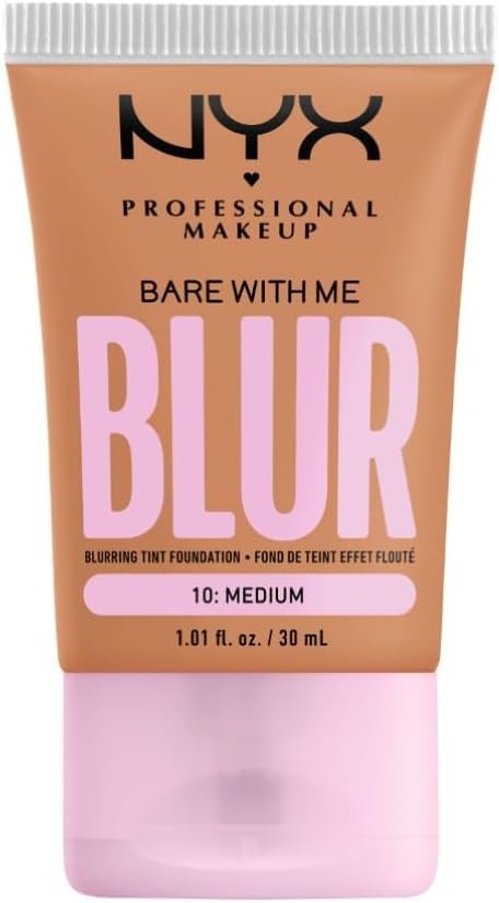 NYX Professional Makeup Blurring Tint Foundation, Medium Coverage, Matte Finish, With Niacinamide, Matcha and Glycerin, 12 Hours Hydrating, Bare With Me Blur, 30 ml, Shade Medium