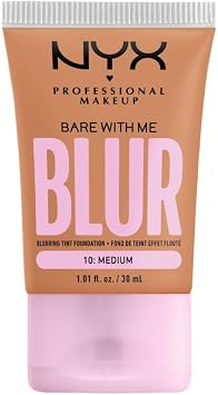 NYX Professional Makeup Blurring Tint Foundation, Medium Coverage, Matte Finish, With Niacinamide, Matcha and Glycerin, 12 Hours Hydrating, Bare With Me Blur, 30 ml, Shade Medium