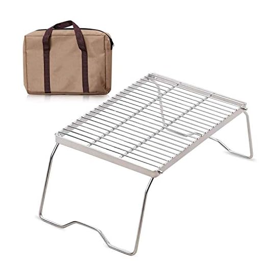 XTSKLY Folding Campfire Grill, Heavy Duty 304 Stainless Steel Grate, Portable Camping Grill with Legs and Carrying Bag, Large