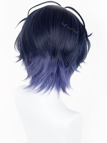 Image of Chitose Tsuzura Cosplay Wig Deep Blue and Purple Anime Game Wig for Men Navy Blue Layered Male Wigs with Bangs for Unisex Women Halloween Party