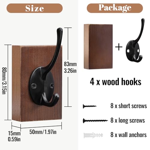 Rustic-Coat-Hooks-for-Wall-4-PCS-Black-Wall-Hooks-with-Solid-Wood-Base-Wall-Mounted-Rustic-Decorative-Wall-Hooks-for-Hanging-Coats-Clothes-Towels-Hat-Jacket-Bag-Keys-and-Purse Rustic Coat Hooks for Wall 4 PCS Black Wall Hooks with Solid Wood Base Wall Mounted Rustic Decorative Wall Hooks for Hanging Coats Clothes Towels Hat Jacket Bag Keys and Purse