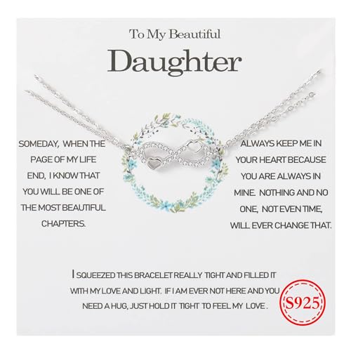 Image of Valentine's Day Gifts for Daughter,Daughter Bracelets from Mom Dad,925 Sterling Silver Infinity Bracelet for Daughter from Dad, Mother Daughter Bracelets with Message Card, Birthday Gift, Gift for Chrismas Mother's Day
