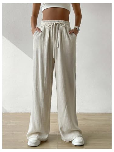 Floerns Women's Drawstring High Waisted Pants Wide Leg Casual Trousers with Pocket4