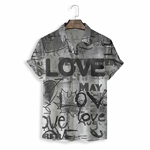 Chemise hawaïenne grise mode homme imprimé graffiti tropical et manches courtes de plage