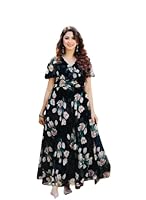 Darshak Georgette Floral Printed Gown Maxi Dress for Women and Girls, Womens Georgette Digital Floral Printed Gown Dress for Women (5XL, Black Rose)