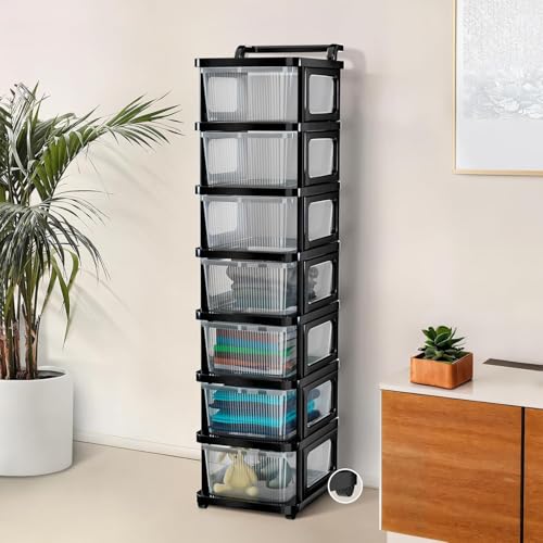 Image of TEKCOOL Plastic Drawer Organizer Self Standard Rectangular Multi Purpose Modular Drawer System Large Chest of Drawer Organizer for Home Office,Product Dimension When assembeled(7xl, Transparent hex);'