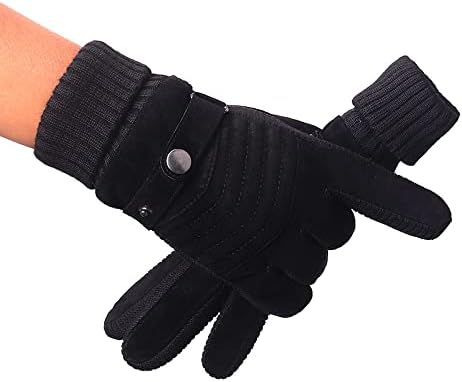Harssidanzar Men's Pigskin Winter Gloves with Grid Pattern on the Back, Fleece Lining CM004US - Image 2