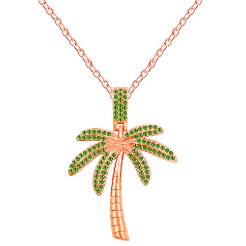 JunyiDIY Collier Palmier en Or Rose pour Elle, Pendentif en Cristal CZ Bijoux de Plage Hypoallergéniques en Cuivre pour Femmes Élégant Accessoire Estival YA4829