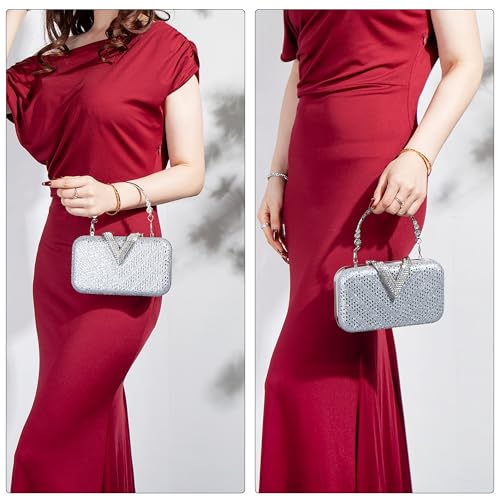 Image of Rhinestone Crystal Clutch Purse Sparkly Evening Bag with Chain