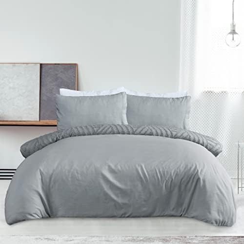 Sleepdown Geometric Textured Tufted Diamond Charcoal Grey Duvet Cover Quilt Pillow Cases Bedding Set Soft Easy Care - King (230cm x 220cm)