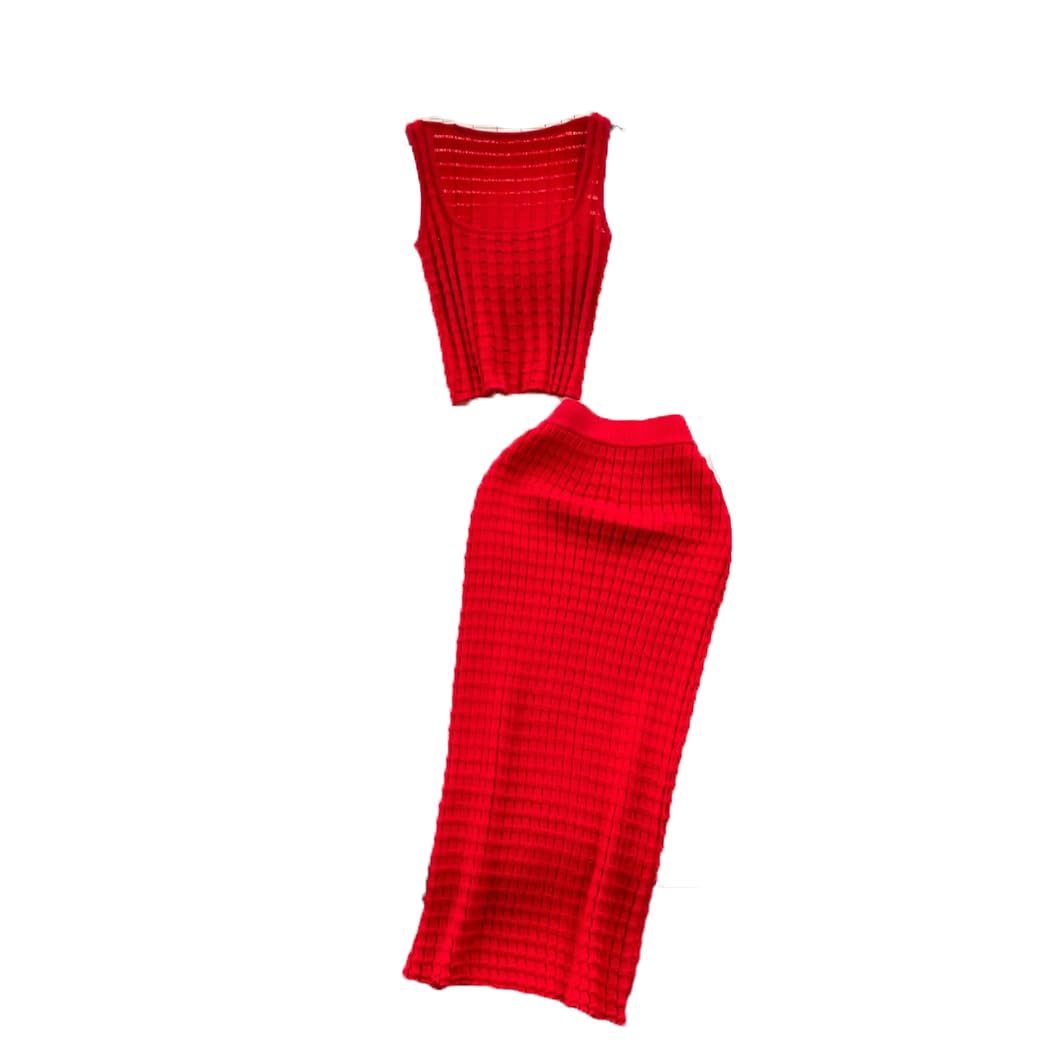 Women Two Piece Sets Vests Short Tops Sheath Knit Long Skirts High Waist Streetwear Party Beach
