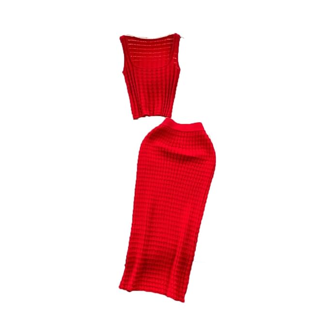 Women Two Piece Sets Vests Short Tops Sheath Knit Long Skirts High Waist Streetwear Party Beach