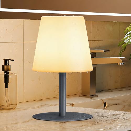 uuffoo Shower Lamp Waterproof, Shower Light Cordless Lamp Rechargeable Battery Operated, Outdoor Table Lamp Portable LED for Indoor Outdoor Bathroom Home Patio Kitchen (Gray)