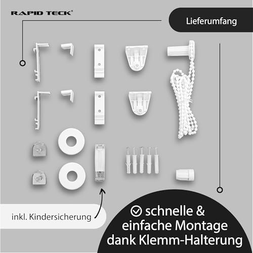 Rapid Teck® Duo Rollo Doppelrollo Grau 90cm x 150cm ohne Bohren Klemmfix Seitenzugrollo Kettenzugrollo Vario Jalousie - 6