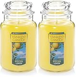 Yankee Candle Sicilian Lemon Scented Classic 22oz Large Jar Single Wick Candle, Over 110 Hours of Burn Time, Perfect for Home Decor, Parties, and Gifts (Pack of 2)